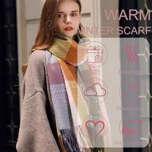 PCIQUTE Women's Long Plaid Blanket Scarf Chunky Oversized Winter Fall Warm Big Tartan Scarves Wrap Shawl Ladies Gifts - 5