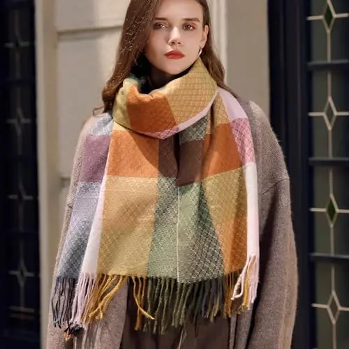 PCIQUTE Women's Long Plaid Blanket Scarf Chunky Oversized Winter Fall Warm Big Tartan Scarves Wrap Shawl Ladies Gifts - 6