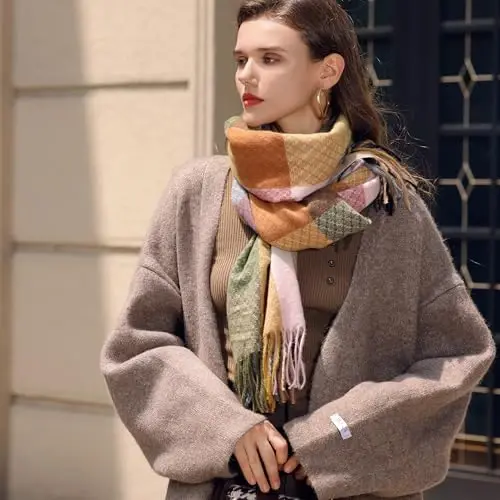 PCIQUTE Women's Long Plaid Blanket Scarf Chunky Oversized Winter Fall Warm Big Tartan Scarves Wrap Shawl Ladies Gifts - 7