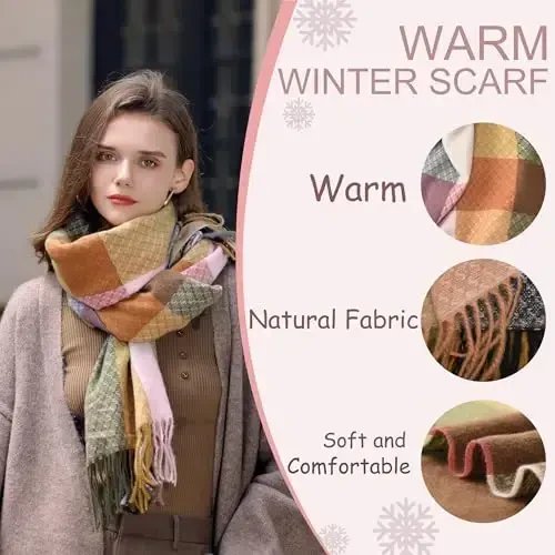 PCIQUTE Women's Faux CasModazoneere Plaid Scarf - Ultra Soft, Warm Winter Wrap with Classic Checkered for Ideal Christmas Gift - 3