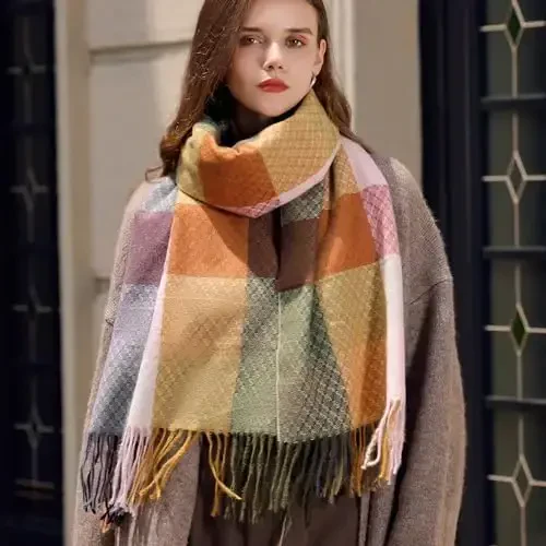 PCIQUTE Women's Faux CasModazoneere Plaid Scarf - Ultra Soft, Warm Winter Wrap with Classic Checkered for Ideal Christmas Gift - 6