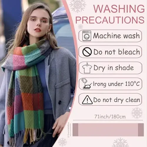 PCIQUTE Women's Long Plaid Blanket Scarf Chunky Oversized Winter Fall Warm Big Tartan Scarves Wrap Shawl Ladies Gifts - 2