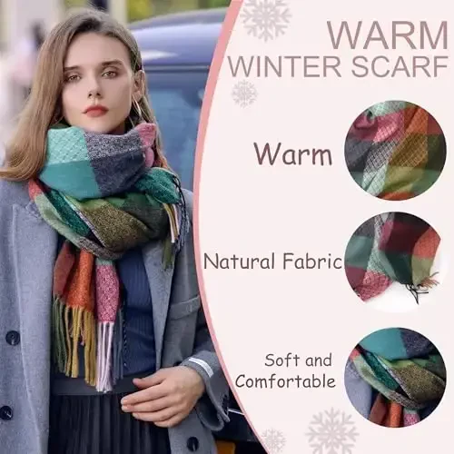 PCIQUTE Women's Long Plaid Blanket Scarf Chunky Oversized Winter Fall Warm Big Tartan Scarves Wrap Shawl Ladies Gifts - 3