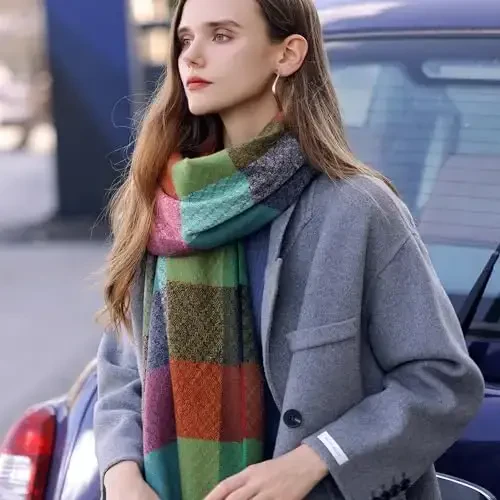 PCIQUTE Women's Long Plaid Blanket Scarf Chunky Oversized Winter Fall Warm Big Tartan Scarves Wrap Shawl Ladies Gifts - 7