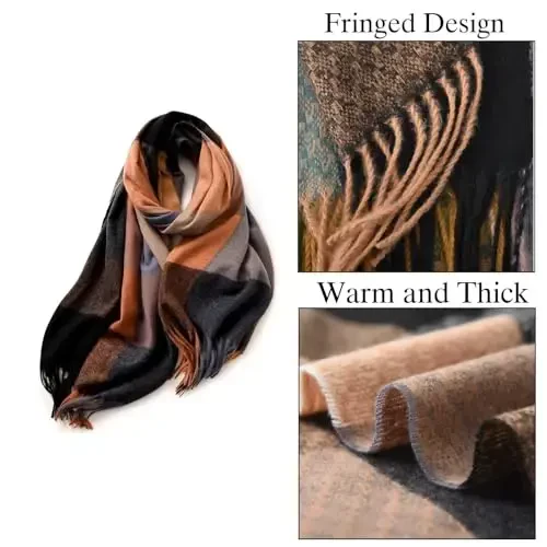 PCIQUTE Tartan Plaid Scarves for Women Winter,Long Scarves for Women with Fringe,Super Soft Scarf for Women Winter - 4