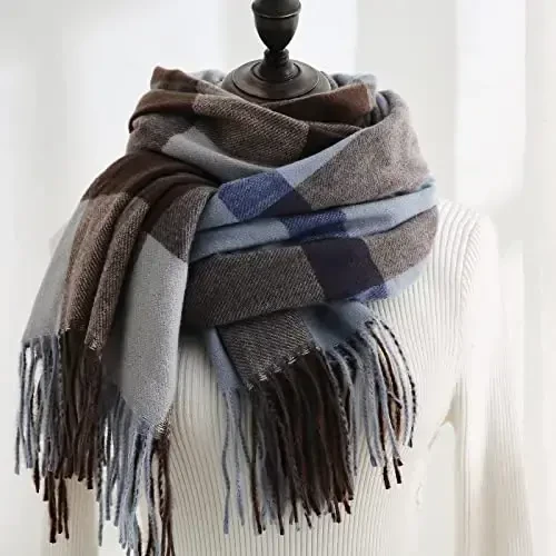 PCIQUTE Women's Faux CasModazoneere Plaid Scarf - Ultra Soft, Warm Winter Wrap with Classic Checkered for Ideal Christmas Gift - 3