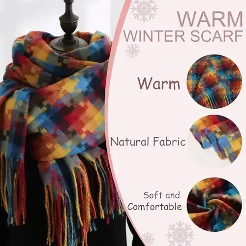 PCIQUTE Women's Faux CasModazoneere Plaid Scarf - Ultra Soft, Warm Winter Wrap with Classic Checkered for Ideal Christmas Gift - 3