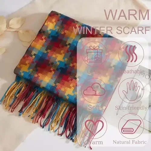 PCIQUTE Women's Faux CasModazoneere Plaid Scarf - Ultra Soft, Warm Winter Wrap with Classic Checkered for Ideal Christmas Gift - 5