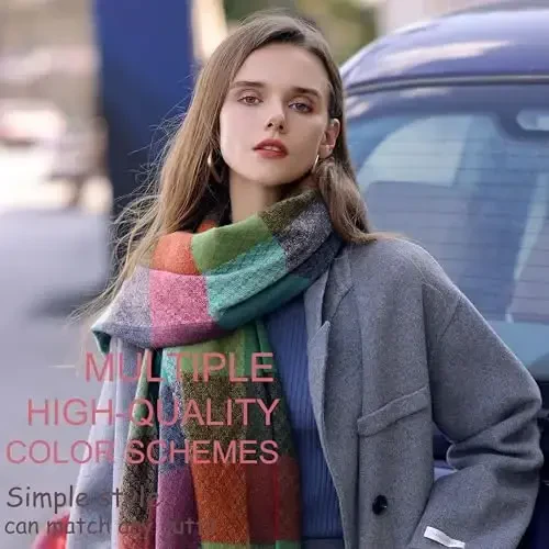 PCIQUTE Women's Long Plaid Blanket Scarf Chunky Oversized Winter Fall Warm Big Tartan Scarves Wrap Shawl Ladies Gifts - 4