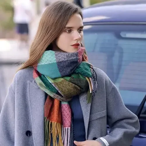 PCIQUTE Women's Long Plaid Blanket Scarf Chunky Oversized Winter Fall Warm Big Tartan Scarves Wrap Shawl Ladies Gifts - 6