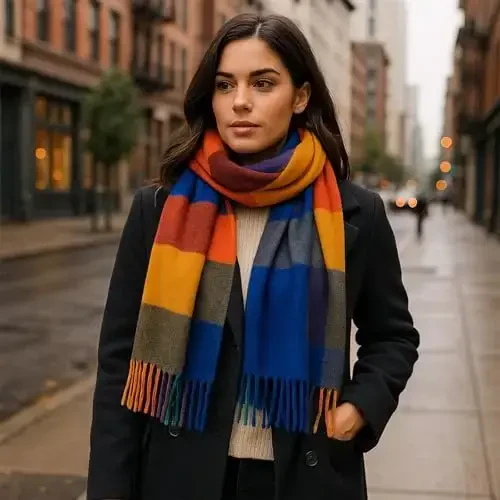 PCIQUTE Women's Faux CasModazoneere Plaid Scarf - Ultra Soft, Warm Winter Wrap with Classic Checkered for Ideal Christmas Gift - 4