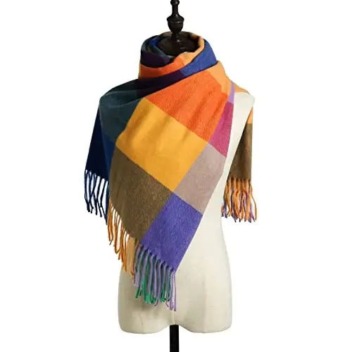 PCIQUTE Women's Faux CasModazoneere Plaid Scarf - Ultra Soft, Warm Winter Wrap with Classic Checkered for Ideal Christmas Gift - 7