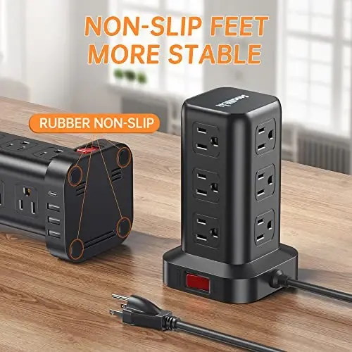 PD 20W USB C Surge Protector, Mini Power Strip Tower Travel 12 AC 4 USB Power Strip with USB Ports 6.5FT Overload Protection for Home Office - 4