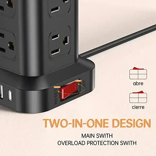 PD 20W USB C Surge Protector, Mini Power Strip Tower Travel 12 AC 4 USB Power Strip with USB Ports 6.5FT Overload Protection for Home Office - 6
