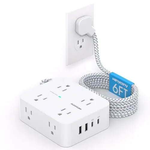 PD 30W USB C Power Strip Surge Protecor, HANYCONY 8 Outlets 4 USB(2 USB C Ports), 1080J Desk Charging Station for Multiple Devices, 6 Ft Flat Plug Extension Cord for College Dorm Room Essentials - 2