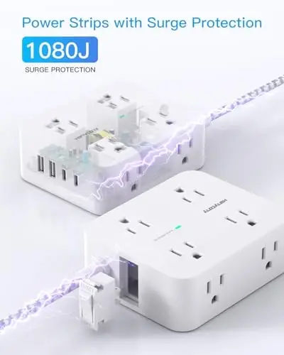 PD 30W USB C Power Strip Surge Protecor, HANYCONY 8 Outlets 4 USB(2 USB C Ports), 1080J Desk Charging Station for Multiple Devices, 6 Ft Flat Plug Extension Cord for College Dorm Room Essentials - 5