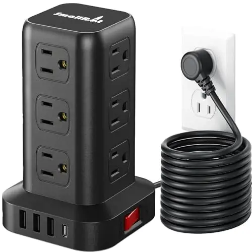 Extension Cord with Multiple Outlets, SMALLRT Surge Protector Power Strip Tower with USB Ports 12 AC Outlets, PD 20W USB C, 15FT Outlet Extender for Home Dorm, Office Supplies, Overload Protection - 1