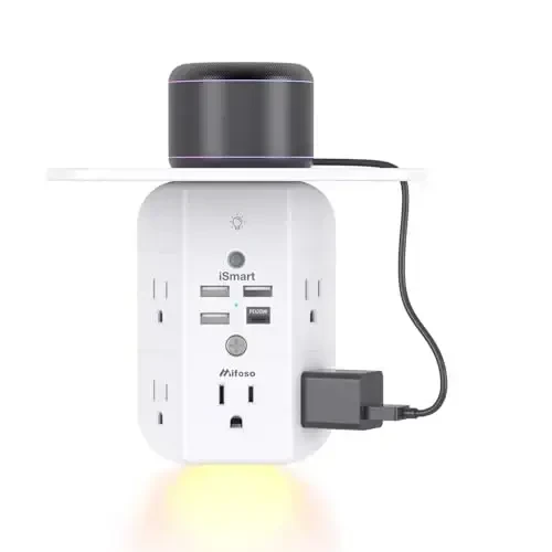 PD20W devor rozetkasini kengaytirgich, tok ajratgich tokchasi va tungi chiroq, 5 ta AC rozetkasi va 3 ta USB A porti 1 USB C porti keng joyli 3 tomonlama tok uzatish moslamasi ko'p vilkali rozetkalar - MIFASO