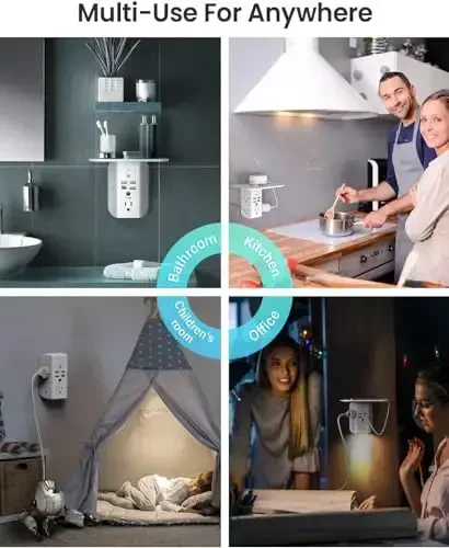 PD20W Wall Outlet Extender, Outlet Splitter with Shelf and Night Light, USB Wall Charger with 5 AC Outlets and 3 USB A Ports 1 USB C Ports Wide Space 3-Sided Power Strip Multi Plug Outlets - 5