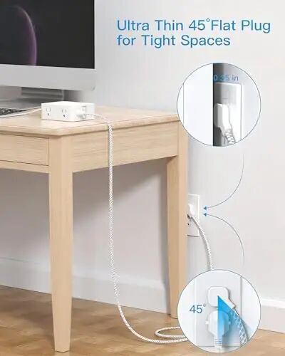 PD30W USB C Power Strip Surge Protector 10Ft, 1080J Desk Charging Station | 8 Outlets 4 USB(2 USB C Ports), Desk Charging Station, Flat Plug Extension Cord, Home Office College Dorm Room Essentials - 4