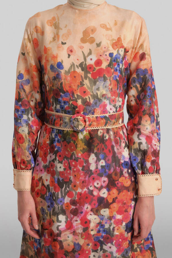 Peach dress with Armine stripe detail (24Y9836) - 11