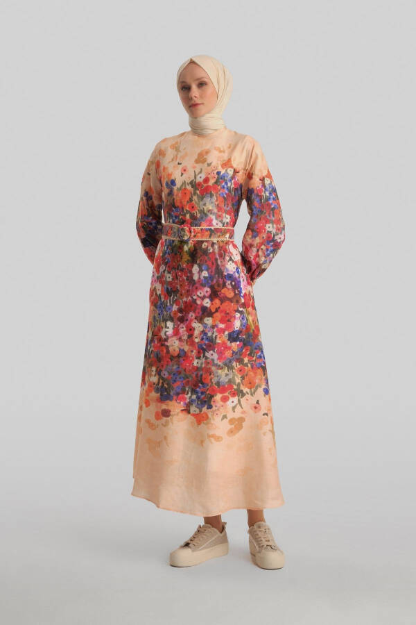 Peach dress with Armine stripe detail (24Y9836) - 1