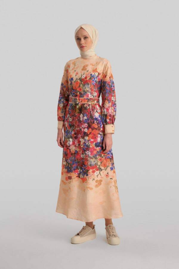 Peach dress with Armine stripe detail (24Y9836) - 2