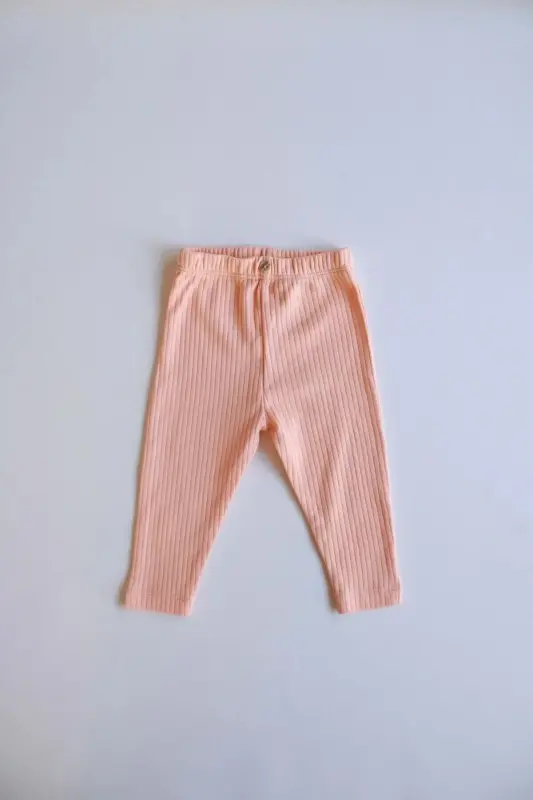 Peach Ribbed Baby Leggings - 6