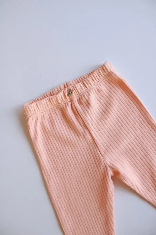 Peach Ribbed Baby Leggings - 7