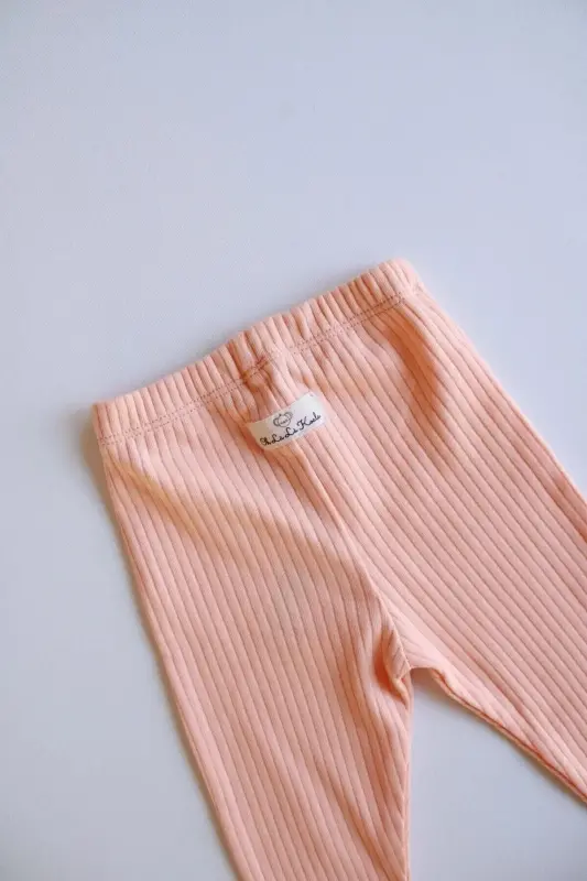 Peach Ribbed Baby Leggings - 8
