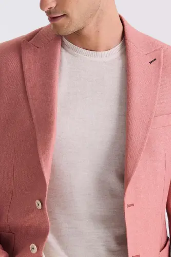 Peach Slim Fit Pointed Collar Summer Sports Jacket - 1