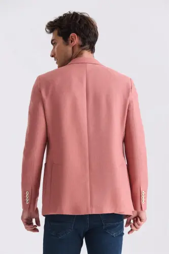 Peach Slim Fit Pointed Collar Summer Sports Jacket - 3