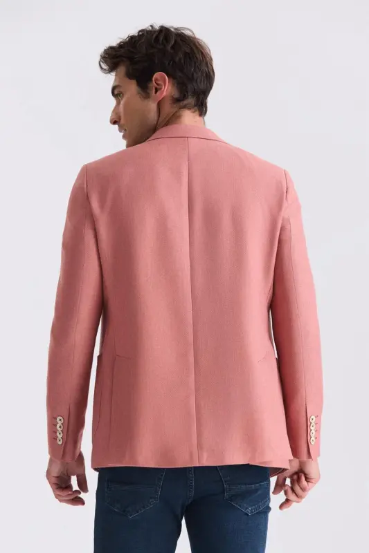 Peach Slim Fit Pointed Collar Summer Sports Jacket - 3