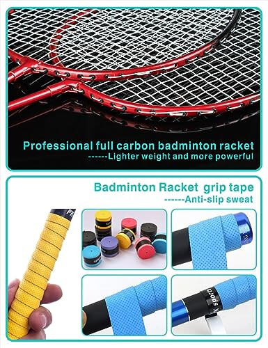 Peak Fits Portable Badminton Net Set with Storage Base, Badminton Set with 10x5 ft Net, 4 Badminton Rackets, 4 Shuttlecocks and 8 Grip Tape, Family Game, Kids, Beach Backyard Combo Set - 4