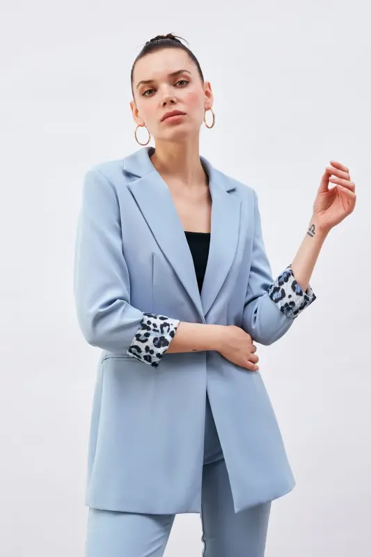 Peak Lapel Classic Jacket - Baby Blue - BABY BLUE - 5