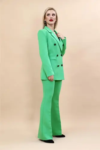 Peak Lapel Double-Breasted Blazer Jacket & Flare Pants - Emerald - 1034530 - A.Green - 3