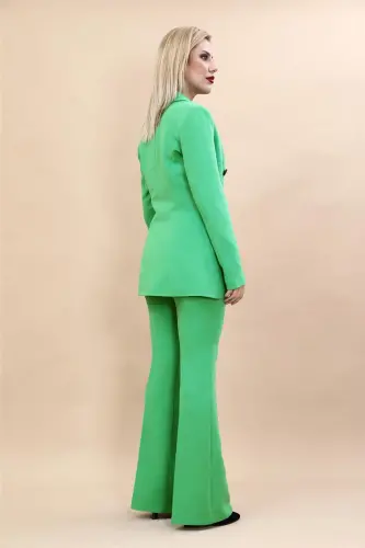 Peak Lapel Double-Breasted Blazer Jacket & Flare Pants - Emerald - 1034530 - A.Green - 4