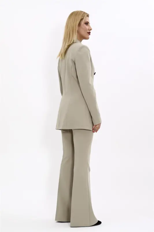 Peak Lapel Double-Breasted Blazer Jacket & Flared Trousers-Bamboo - 1034530 - Bamboo - 4