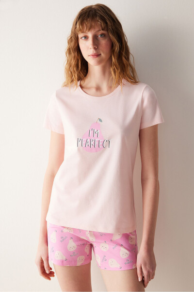 Pearfect Şortlu Pembe Pijama Takımı - 1