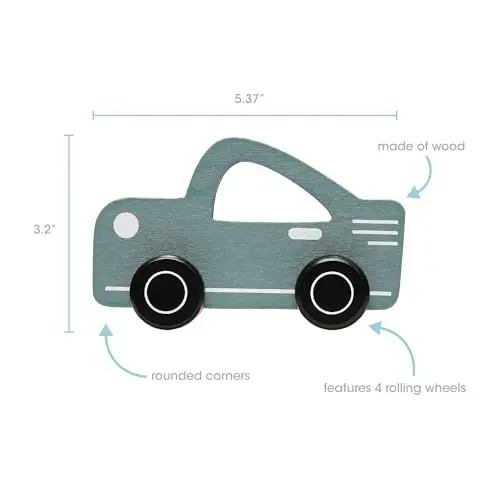 Pearhead Montessori Wooden Car Push Pull Toy for Babies and Toddlers, Blue Rolling Wheels Developmental Activity, Gender Neutral Educational Gift for 1 Year Old Boys and Girls, Nursery Playroom Decor - 3