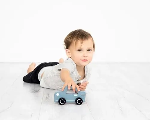 Pearhead Montessori Wooden Car Push Pull Toy for Babies and Toddlers, Blue Rolling Wheels Developmental Activity, Gender Neutral Educational Gift for 1 Year Old Boys and Girls, Nursery Playroom Decor - 5