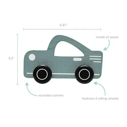 Pearhead Montessori Wooden Car Push Pull Toy for Babies and Toddlers, Blue Rolling Wheels Developmental Activity, Gender Neutral Educational Gift for 1 Year Old Boys and Girls, Nursery Playroom Decor - 3