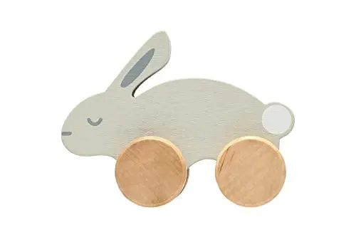 Pearhead Montessori Wooden Bunny Push-Pull Toy for Toddlers – Baby, Stocking Stuffers for Toddlers, Gray Rolling Rabbit Encourages Motor Skills & Imaginative Play - Modazone
