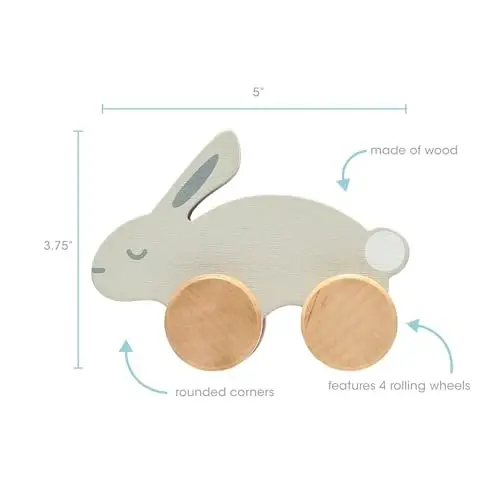 Pearhead Montessori Wooden Bunny Push-Pull Toy for Toddlers – Baby, Stocking Stuffers for Toddlers, Gray Rolling Rabbit Encourages Motor Skills & Imaginative Play - 3
