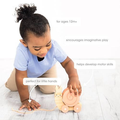 Pearhead Montessori Snail Pull Toy, Pull Along Wooden Toy, Early Development Push and Pull String Toy, Motor Skill Toy for Toddlers Ages 1+ Year - 36