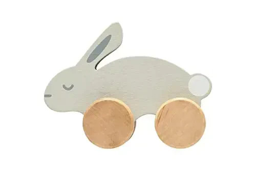 Pearhead Montessori Wooden Bunny Push-Pull Toy for Toddlers – Baby, Stocking Stuffers for Toddlers, Gray Rolling Rabbit Encourages Motor Skills & Imaginative Play - 1