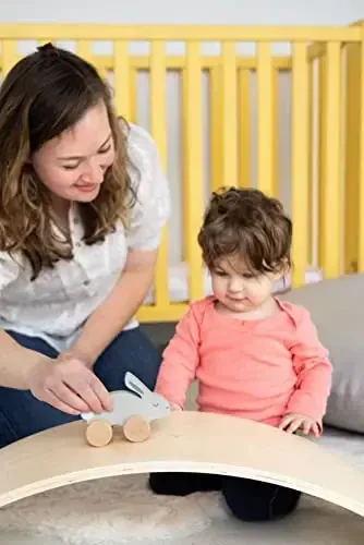 Pearhead Montessori Wooden Bunny Push-Pull Toy for Toddlers – Baby, Stocking Stuffers for Toddlers, Gray Rolling Rabbit Encourages Motor Skills & Imaginative Play - 5