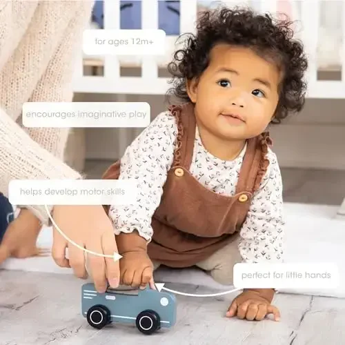 Pearhead Montessori Wooden Car Push Pull Toy for Babies and Toddlers, Blue Rolling Wheels Developmental Activity, Gender Neutral Educational Gift for 1 Year Old Boys and Girls, Nursery Playroom Decor - 2