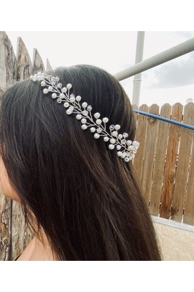 Pearl and Crystal Bridal Tiara Hair Accessory - 13