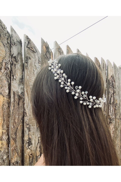 Pearl and Crystal Bridal Tiara Hair Accessory - 5